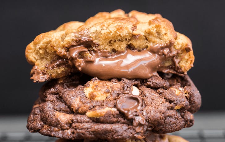 Two cookies on top of each other.